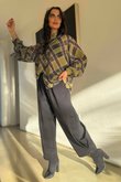 Ainsley Plaid Chiffon Blouse Olive